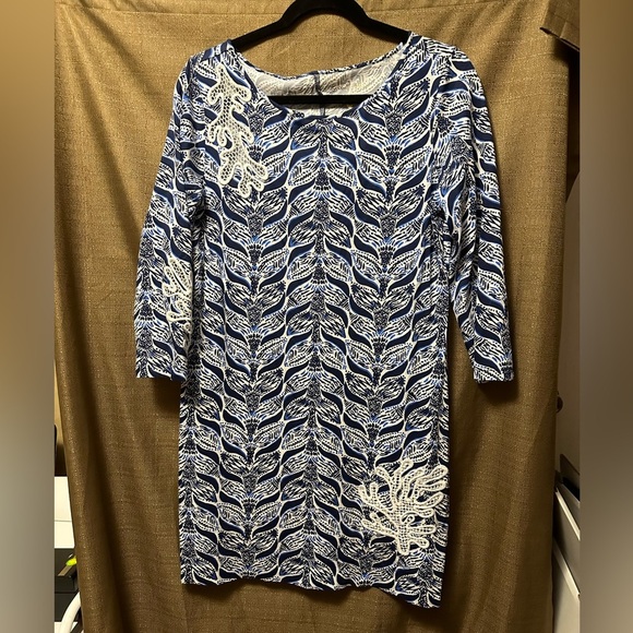 Lilly Pulitzer Dresses & Skirts - Lilly Pulitzer Marlowe Mermaid Tail Dress 3/4 Sleeve Size Medium Blue White